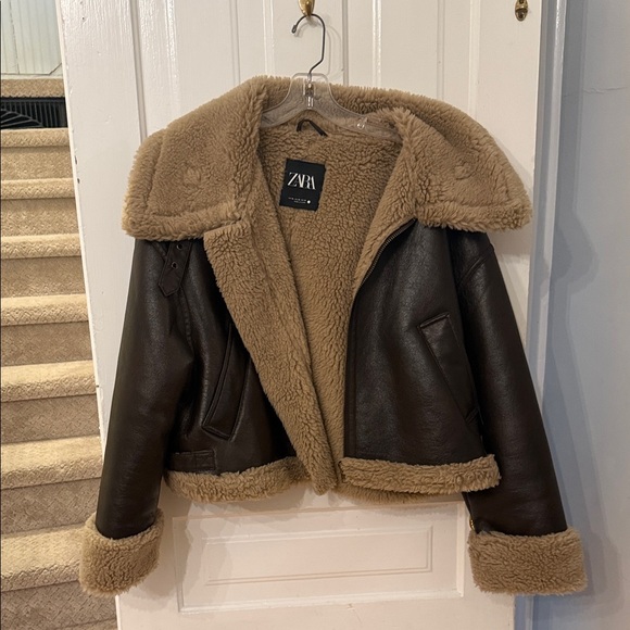 Zara Jackets & Blazers - Zara Chocolate Brown Teddy Jacket with Cream Shearling